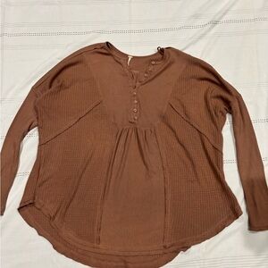 Free People Brown Ribbed Blouse